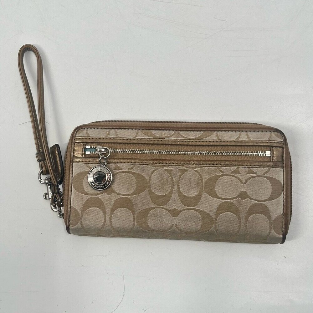 Coach Gold Signature C Logo Zip Around Wristlet Wallet - Picture 4 of 6